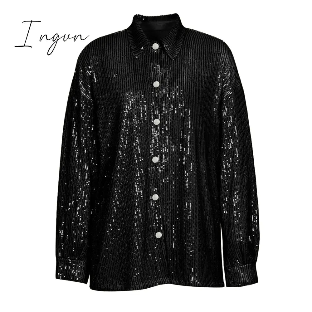 Ingvn - Sparkly Two-piece Set Party Outfits For Womens Sequin Top Blouse Shirt And Pants Suit Female Luxury Evening Tracksuit New