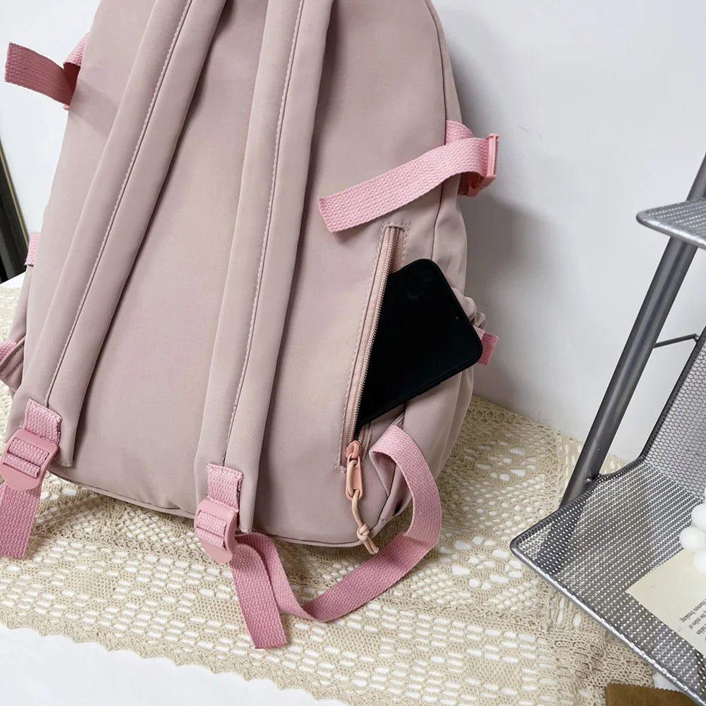 INGVN  Kawaii Aesthetic Women Backpack School Bag for Teen Girls Japanese Korean Rucksack Student Bookbags with Cute Accessor Mochila