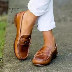 Ingvn - Women Vintage Slip On Loafers Low Heel Pu Leather Loafers