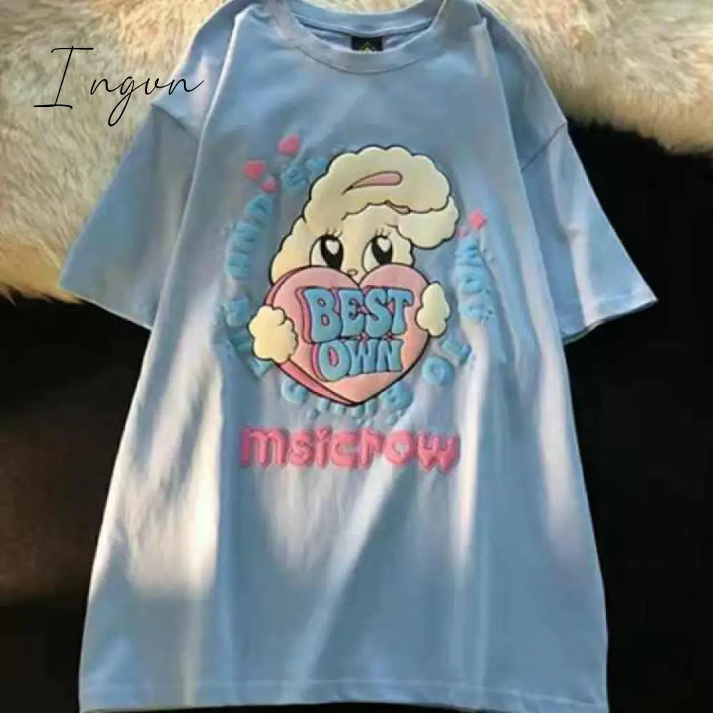 Ingvn - Kawaii Dog Print T-Shirt Harajuku Casual Loose Summer Women'S T-Shirt Cute Sweet Aesthetic Oversized Tops Streetwear