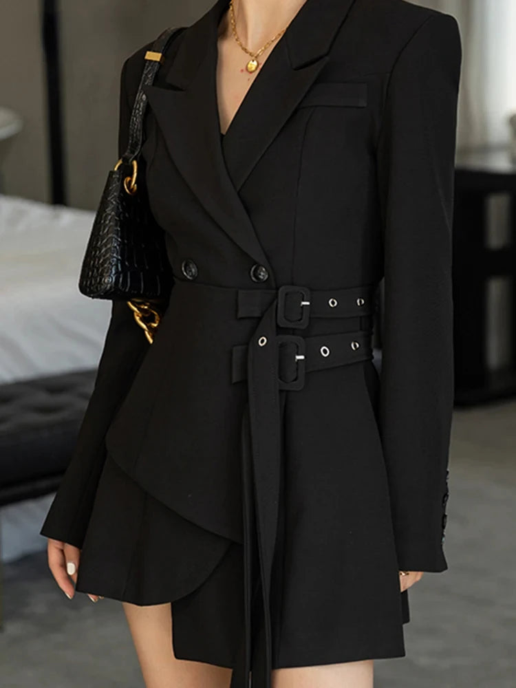 Mini Party Blazer Dress Women Korean One-piece Office Lady Elegant Dress Chic Sashes Design Long Sleeve Clothes Winter