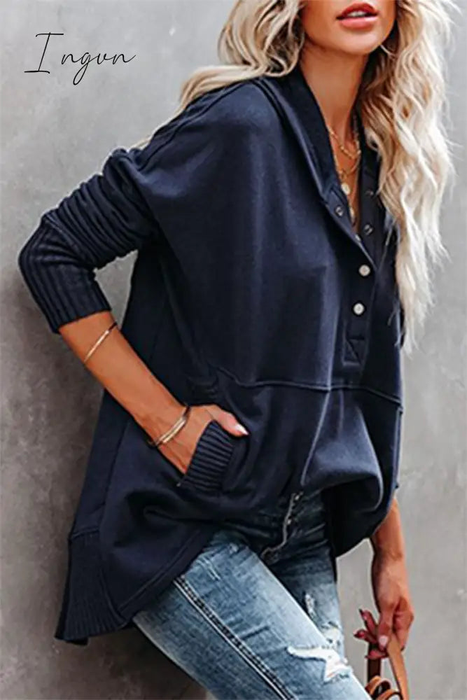 Ingvn - Casual Solid Pocket Buckle Hooded Collar Tops(14 colors)