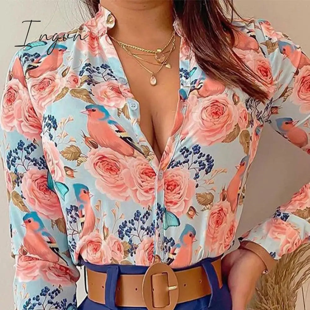 Ingvn - Shorts Sets Women's Summer Suit High Waist Shorts LongSleev Shirts Two Piece Set Printed Leisure Sets Womens Outfits Shorts Set