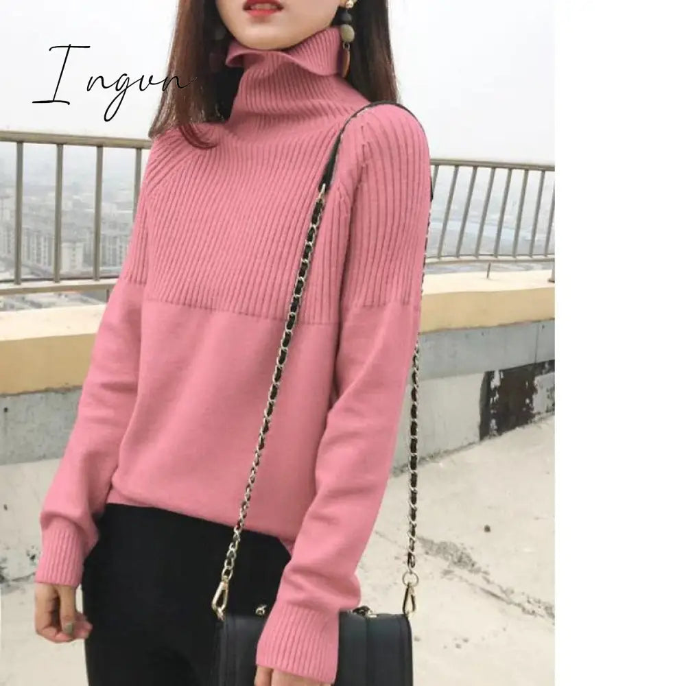 Ingvn - Ladies Sweater 2023 New In High Collar Autumn/Winter Women's Pullovers Sweater Solid Color Loose Women's Winter Blouse Jumpers