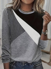 Vibrant Striped Color Block Long Sleeve T-Shirt - Ultra-Casual, Comfortable, and Versatile for Spring and Fall - Womens Fashion Essential