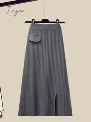 Ingvn - Spring Autumn Large Size Women's Shawl Shirt Three-piece Set+High Waist Knitting Half-body Skirt Set Women Fashion 3 Piece Set