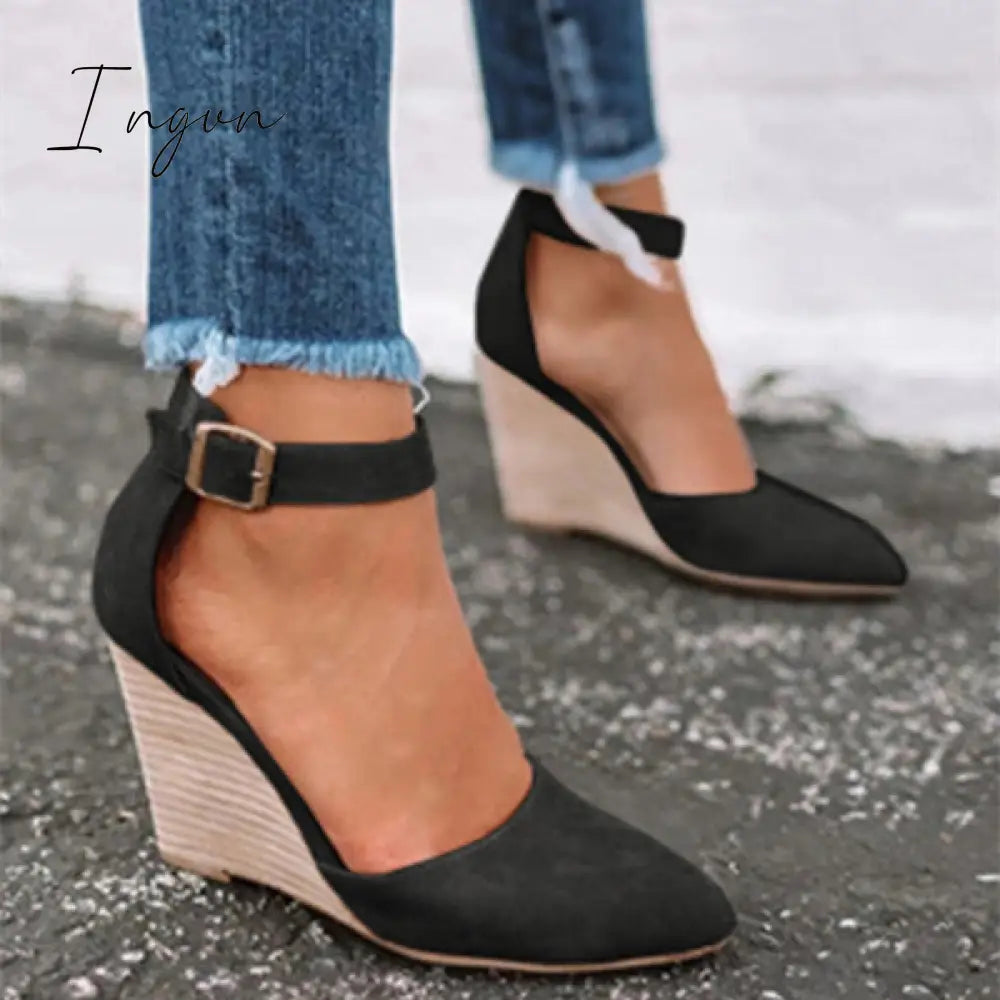 Ingvn - Classic Ankle Strap Wedge Shoes