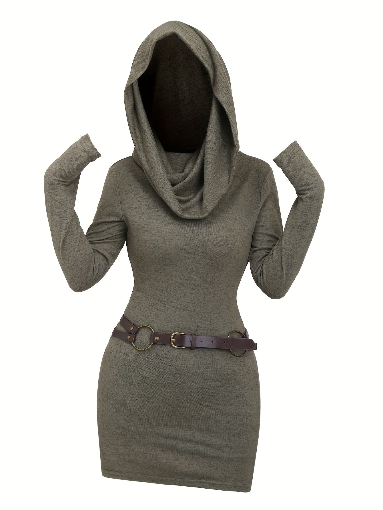 Vibrant Solid Hooded Dress - Long Sleeve, Y2K Inspired, Comfortable and Versatile for Spring and Fall Seasons - Women's Stylish Clothing for Everyday Wear