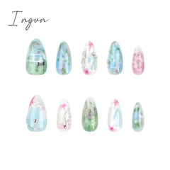24pcs Long Almond Y2k Nails Press On Nails Pastoral Style False Nails With Designs Wearable Colorful Flowers Fake Nails Finished