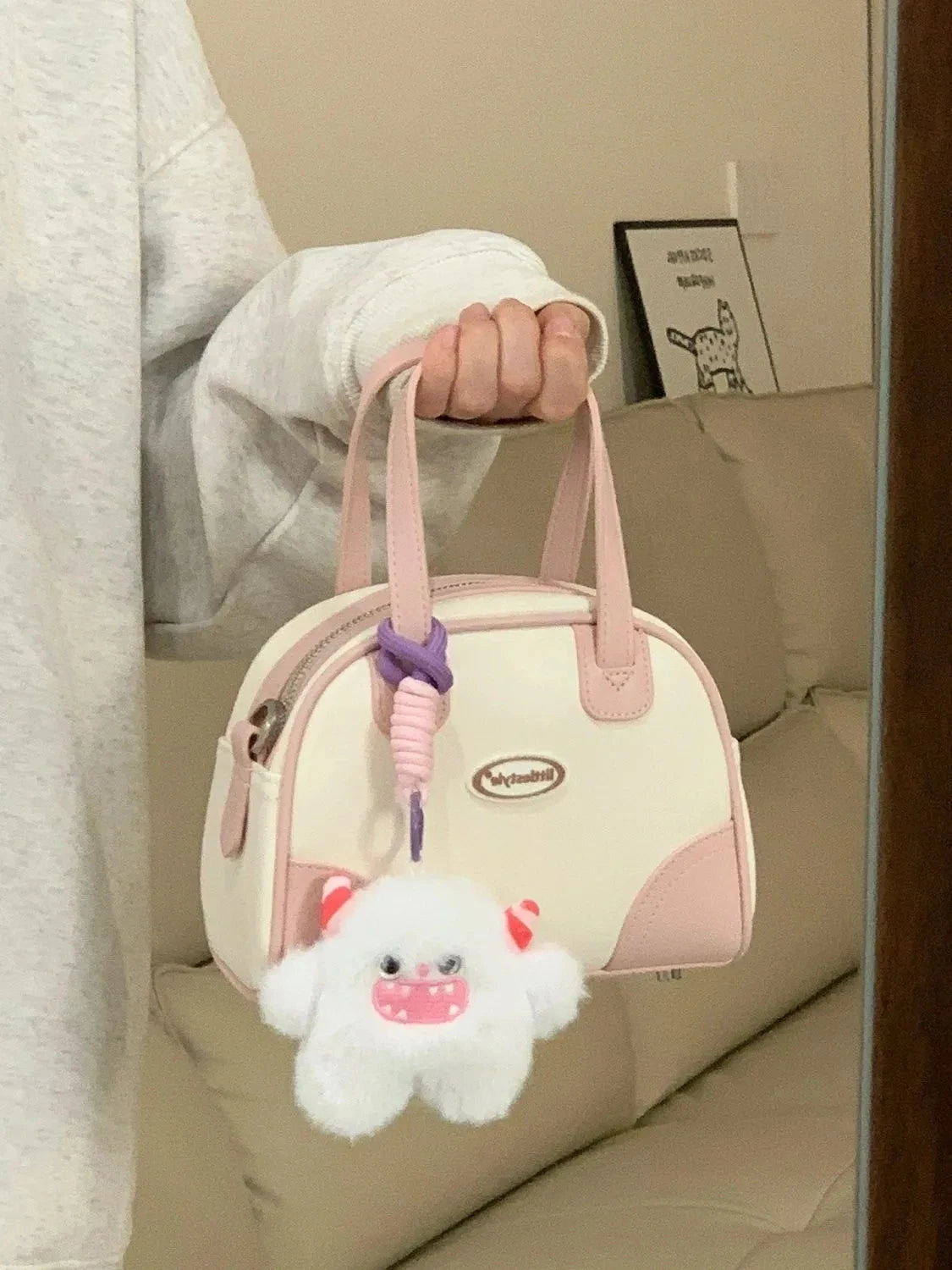 INGVN  Sweet Cute Handbags for Women Pu Leather Letter Pink White Boston Crossbody Bag New Vintage Elegant Bowling Shoulder Bag
