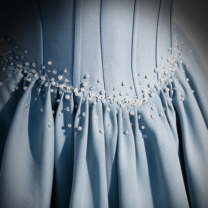 New light blue sweet long floor length lady girl women princess banquet party ball prom performance dress gown