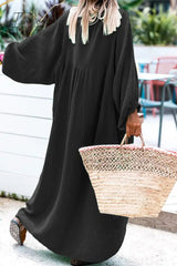 Ingvn - Casual Solid Buckle O Neck Long Sleeve Dresses(3 Colors)