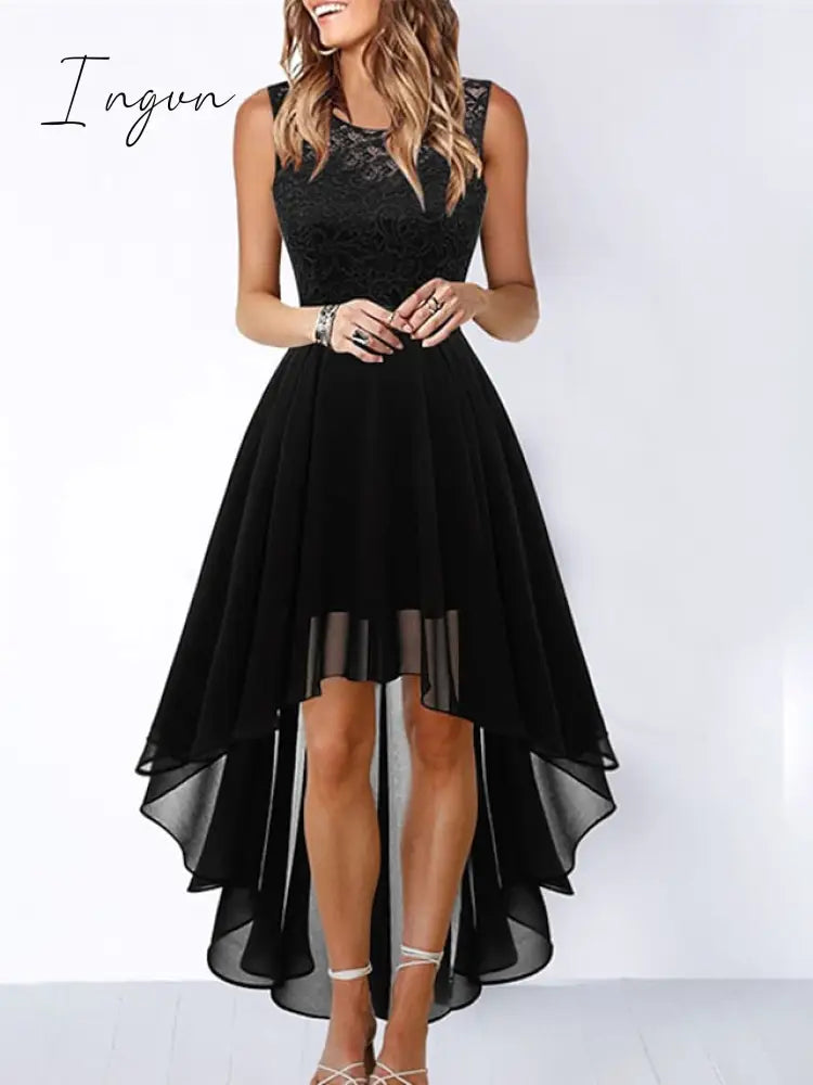 Ingvn - Women‘s Cocktail Party Dress Lace Dress Swing Dress Long Dress Maxi Dress Black Pink Wine Sleeveless Pure Color Lace Fall Spring Summer Crew Neck Fashion 2023 S M L XL XXL 3XL
