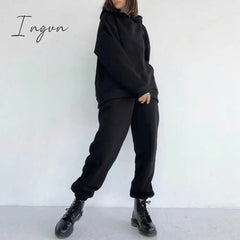 Ingvn - Two Piece Set Casual Fleece Tracksuit Women Winter Women's Sets Oversized Hooded Long Sleeve Hoodie Sport Pants Lady Suit