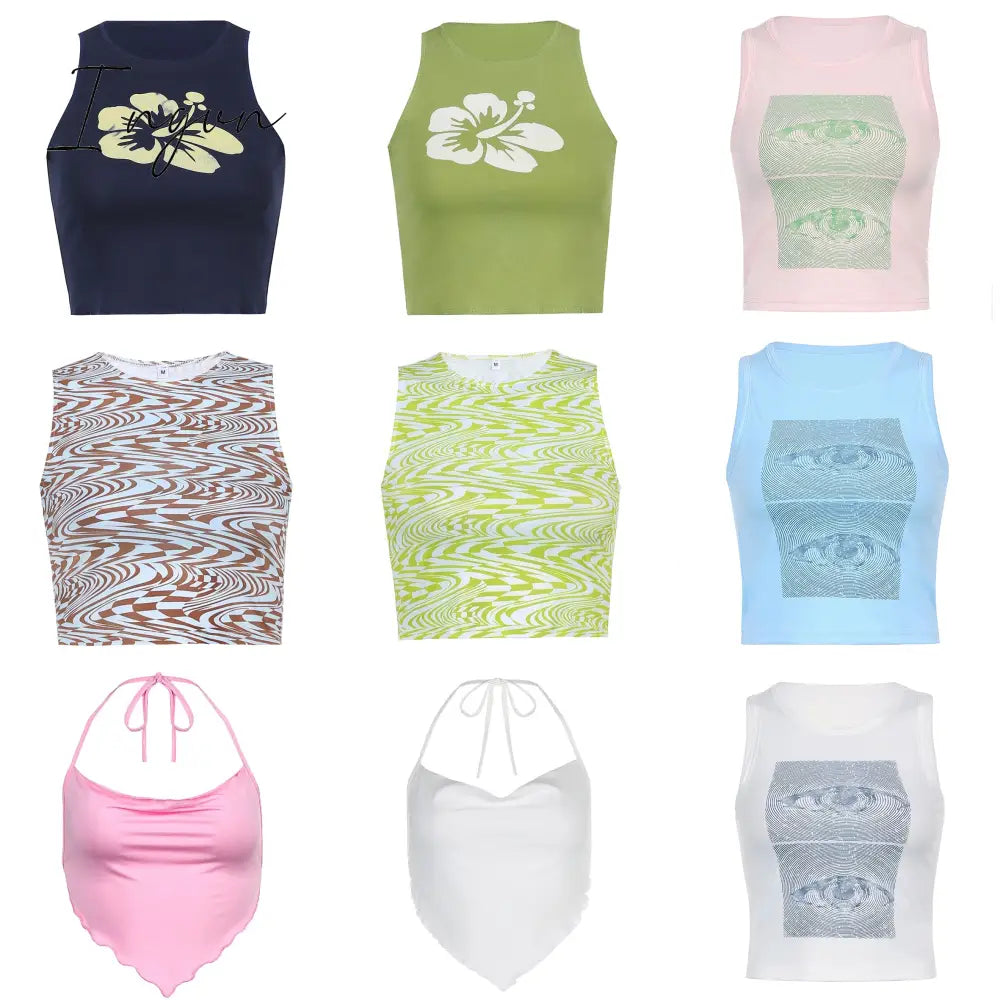 Ingvn - 80s fashion 21 Style Sexy Vintage Strappy Y2K Halter Crop Top Women Summer 90s Backless Cami Tops Tees Ladies Fashion Fitness Camisole Party