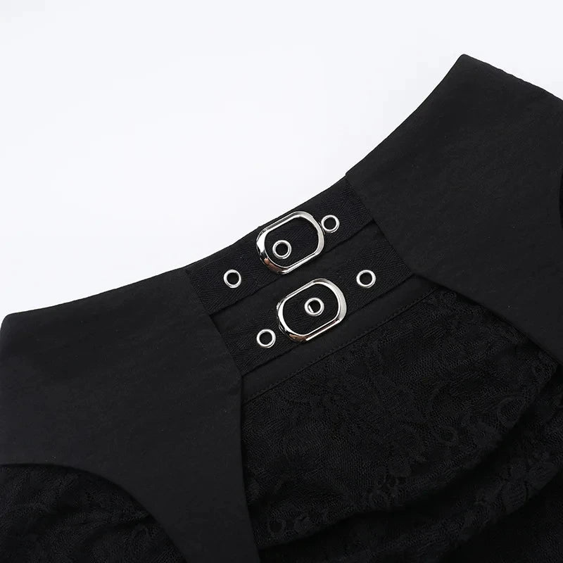 Y2K Black Floral Lace Mesh A-Line Long Skirts Goth Vintage Aesthetic Cocktail Party Skirt Women New Fashion Streetwear