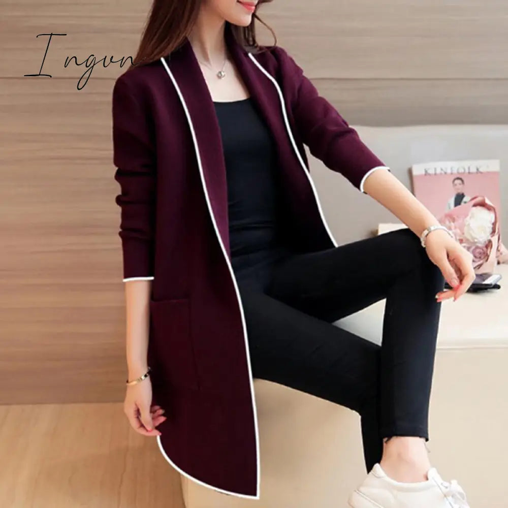 Ingvn - Womens Fashion Autumn Winter Long Cardigan Female Casual Women Pocket Cardigan Sweater Knitted Cardigans All-match For Women Jacket Tops