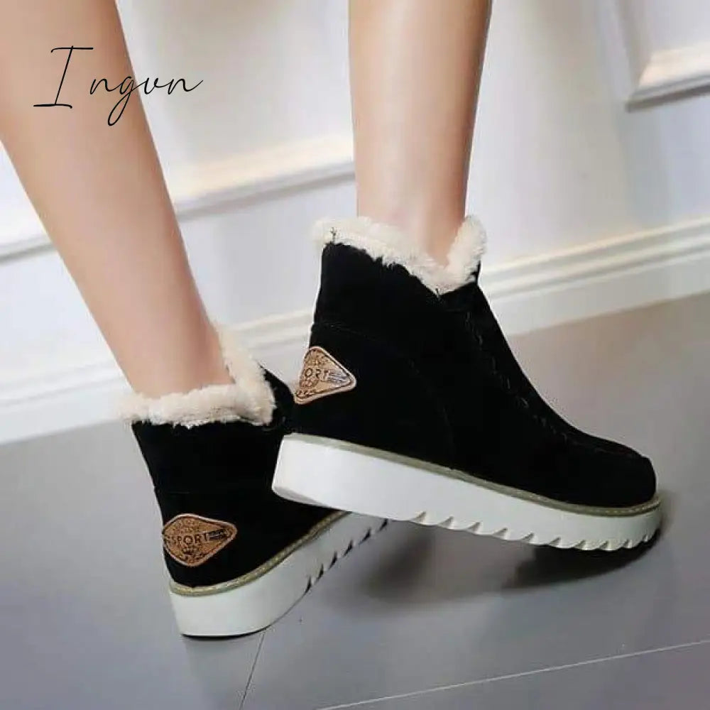 Ingvn - Fur Lining Ankle Snow Boots
