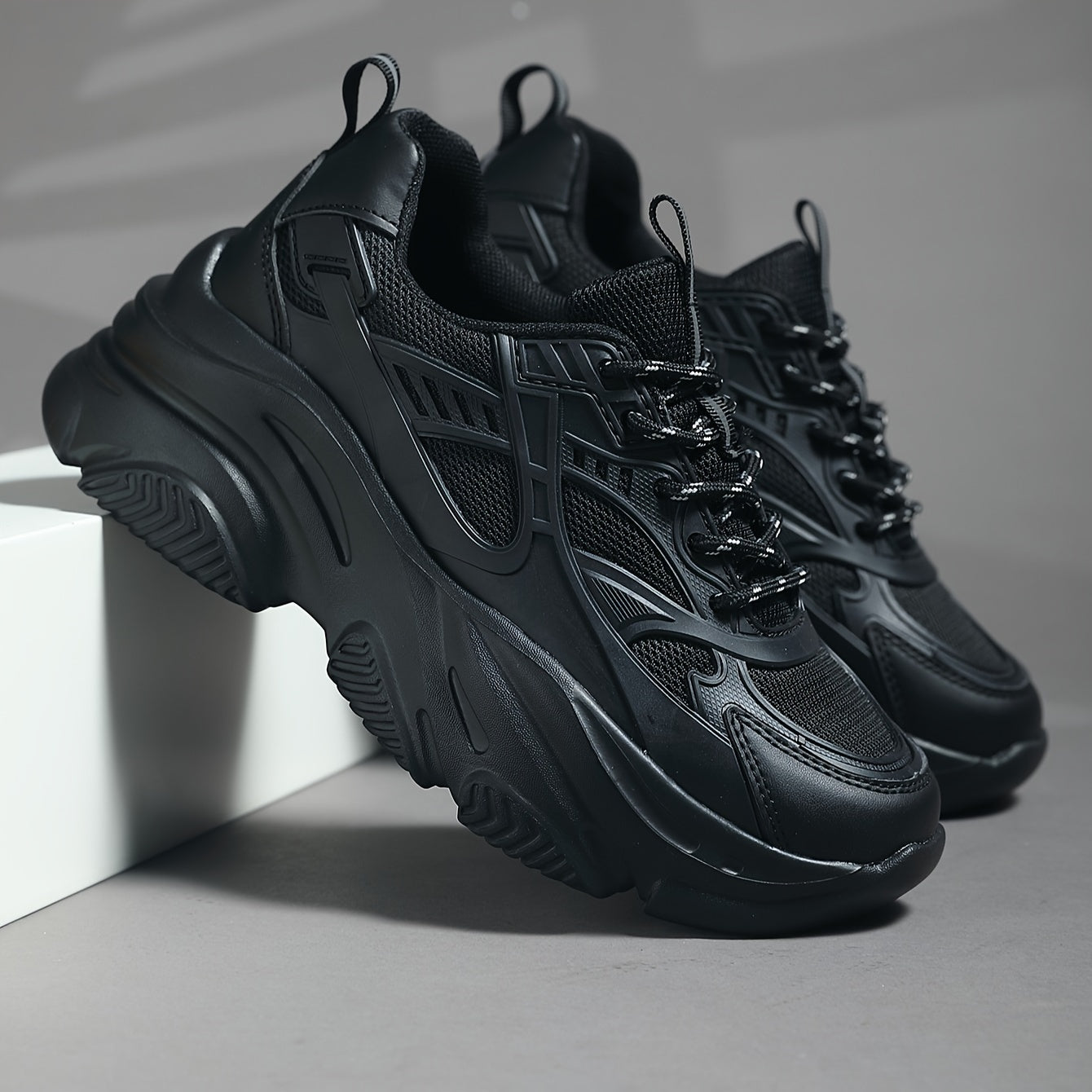 Womens Solid Color Lace-up Chunky Sneakers - Fashionable Height Boost - Comfortable Memory Foam Running Shoes for Everyday Wear