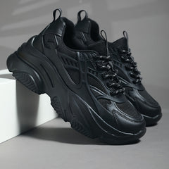 Womens Solid Color Lace-up Chunky Sneakers - Fashionable Height Boost - Comfortable Memory Foam Running Shoes for Everyday Wear