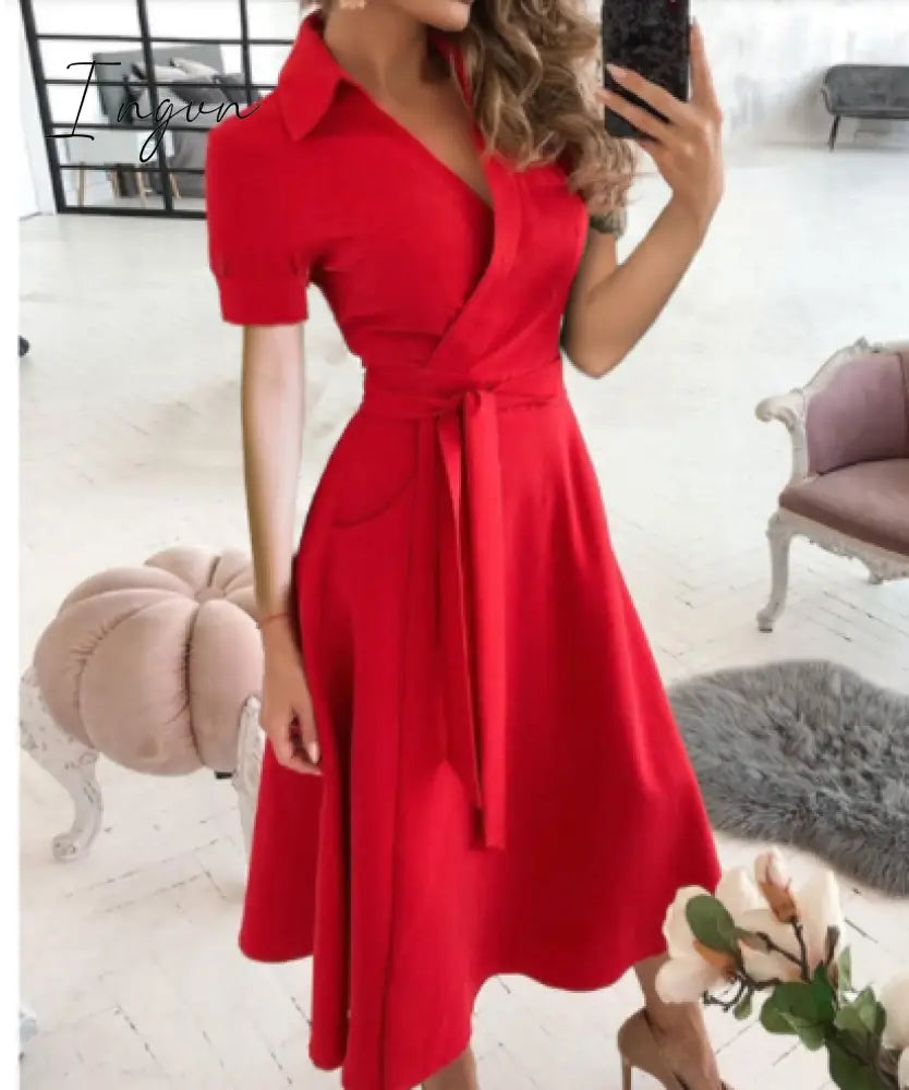 Ingvn - Spring and summer fashion plus size ruched dress long-sleeved V-neck print bag hip dress women's clothing dress for women