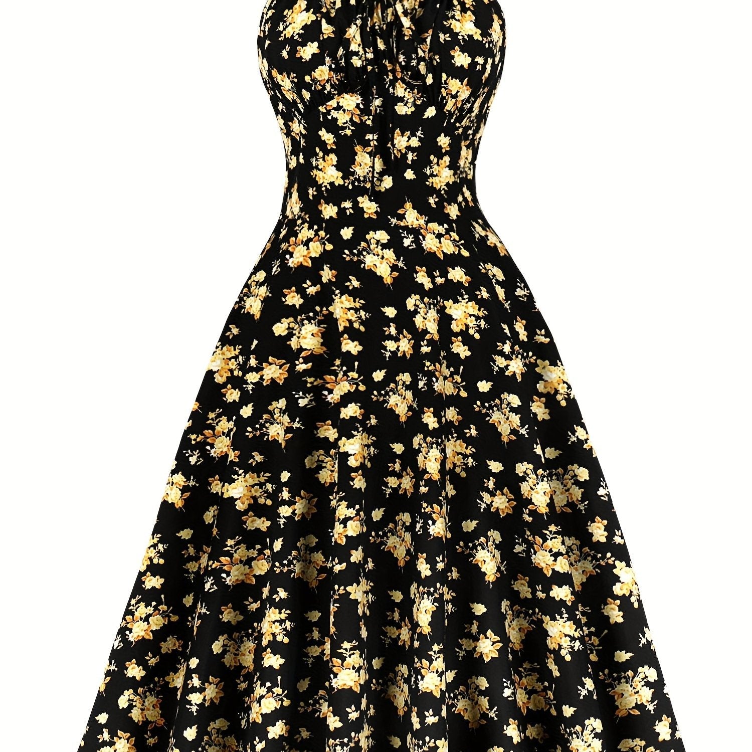 Vintage Chic Floral Print Sundress - Chic Tie Front, Timeless Elegance, Sleeveless Spaghetti Strap - Perfect Summer Womens Fashion Dress
