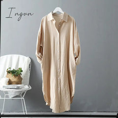 Ingvn - Woman Long Shirt Dress Cotton Korean Clothing White Boho Beach Big Maxi Blue Dresses Spring Summer Oversized Robe