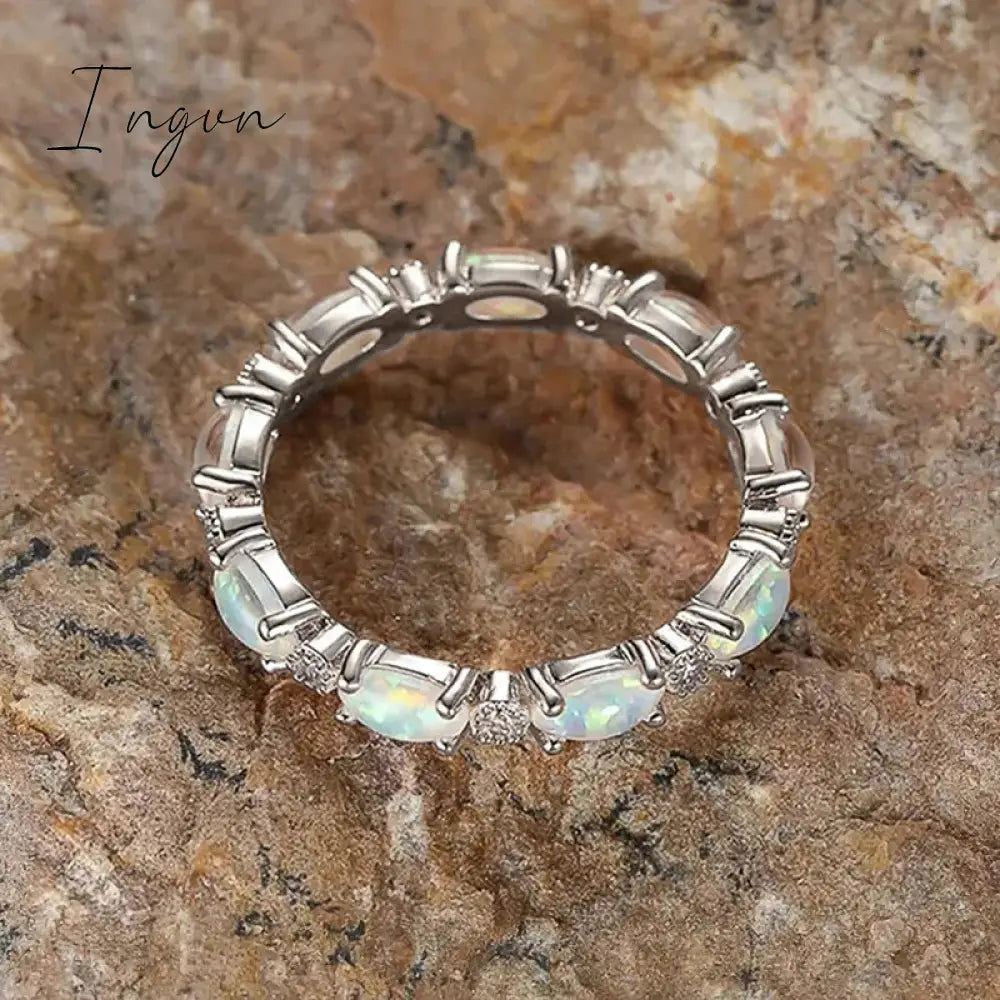 Ingvn - Imitation Opal Promise Rings for Women Statement Finger Accessories Daily Wear Party Chic Girl Rings Gift Fashion Jewelry