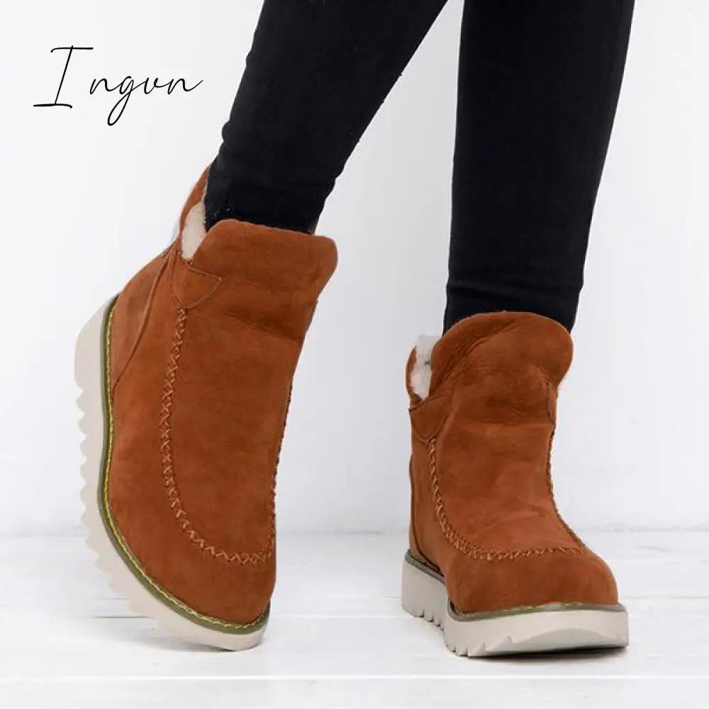 Ingvn - Fur Lining Ankle Snow Boots