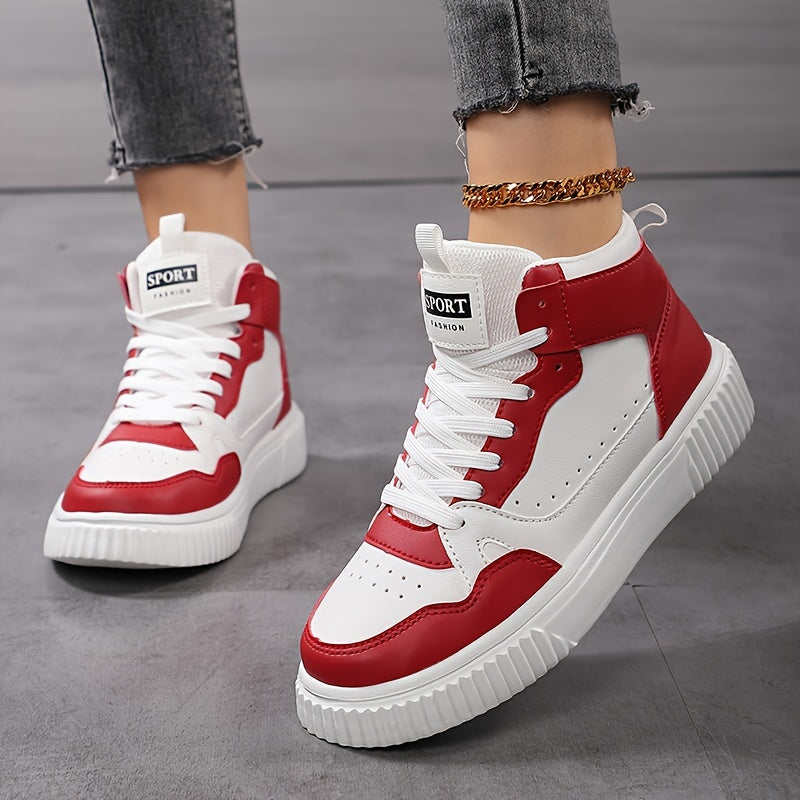 Women's Casual Sneakers - Versatile Lace-Up Mid-Top Shoes with Soft EVA Sole, Faux Cover, All-Season Comfort
