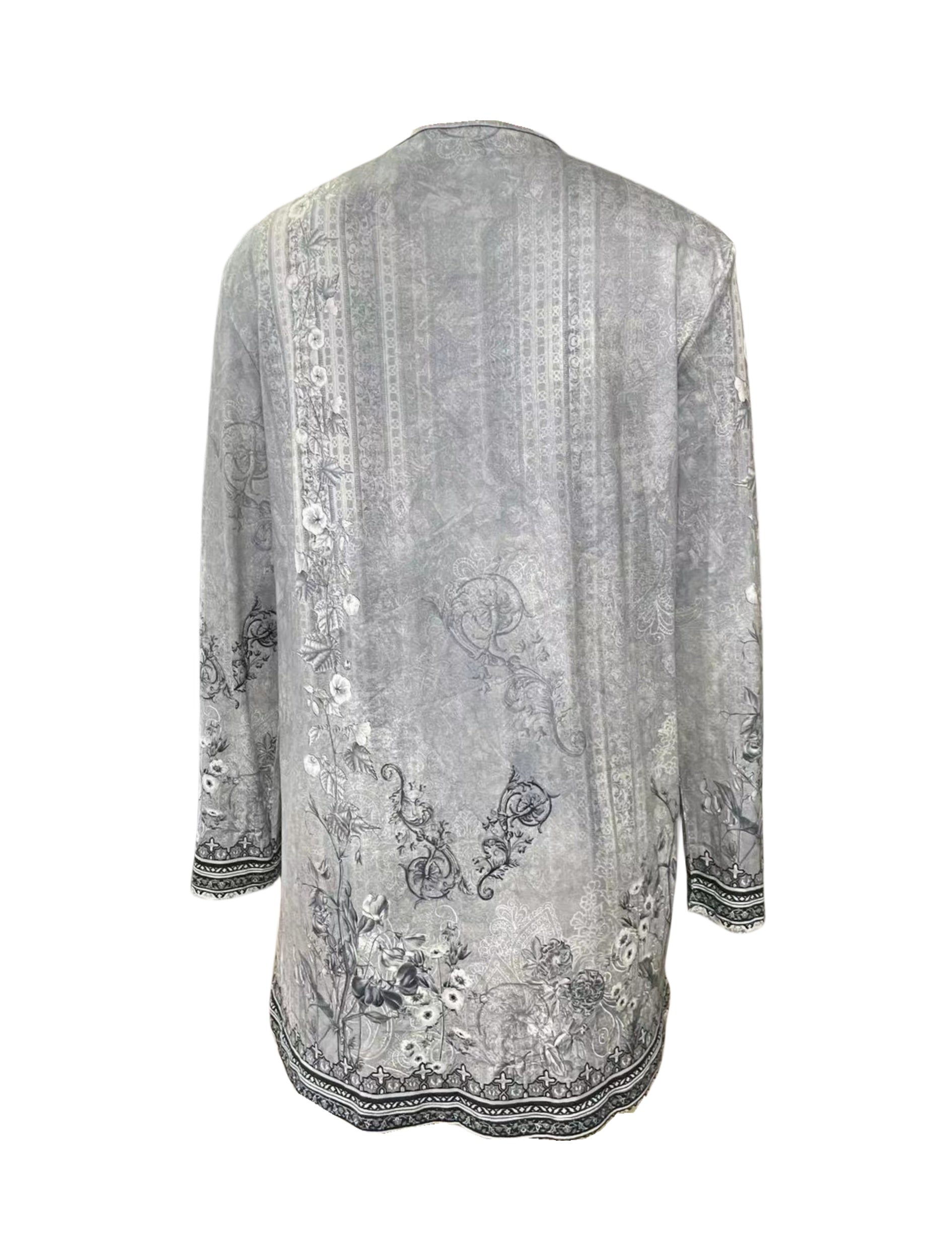 Floral Print Open Front Tunics, Casual Dipped Hem Long Sleeve Outwear For Spring & Fall, Women's Clothing