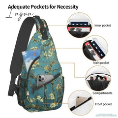 Ingvn - Vincent Van Gogh Almond Blossom Sling Chest Bag for Women Crossbody Backpack Travel Shoulder Bags Waterproof Daypack for Hiking