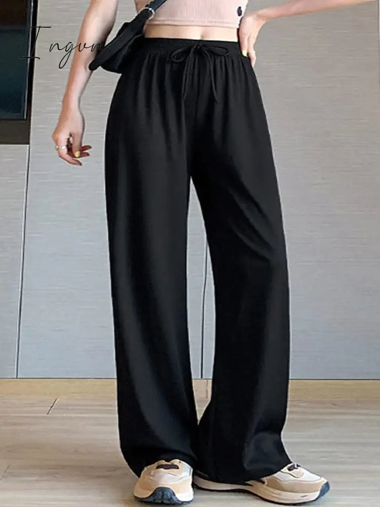 Ingvn - Women's Wide Leg Chinos Pants Trousers Black Pink Beige Streetwear Lightweight Casual Outdoor Causal Daily Full Length Comfort Plain S M L XL 2XL