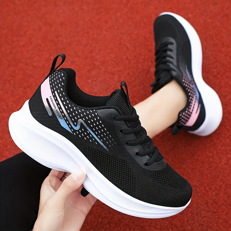 Women's Breathable Knit Sneakers, Casual Lace Up Outdoor Shoes, Lightweight Low Top Sport Shoes
