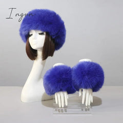 Ingvn - New Autumn Winter Caps Female Hats Cuffs Set Fashion Warmth Imitation Quality Design Faux Fur Hat Fox Fur Sleeves Suit Accessary