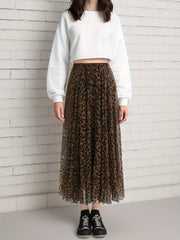 Women's Leopard Print Skirt - 100% Polyester A-Line Midi Skirt with Elastic Waist, Knitted Fabric, Lightweight for Spring/Summer/Fall - Y2K Young Fashion Style
