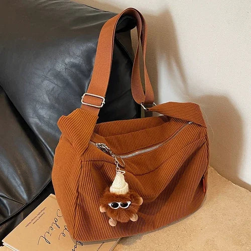 Ingvn  Large Capacity Corduroy Women's Shoulder Bag Solid Color Casual Travel Female Messenger Bags Simple Retro Ladies Handbags