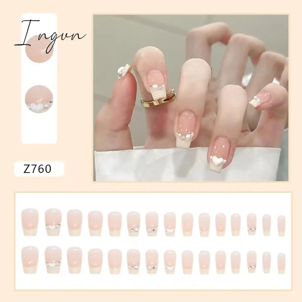 24pcs/Box Gradient Nail Art Patches False Nails Short Square Nail Blue Starry Glitter Teardrop Diamond Fake Nail Tips