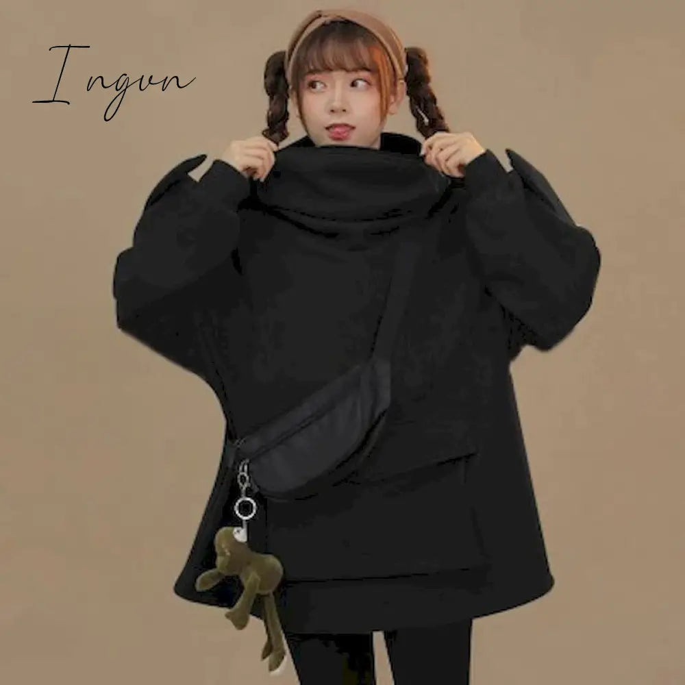 Ingvn - Women Autumn Thick Loose Sweatshirt Harajuku Letters Printed Lovely Frog Casual Hooded Hoodies Pullover Female Thicken Coat New