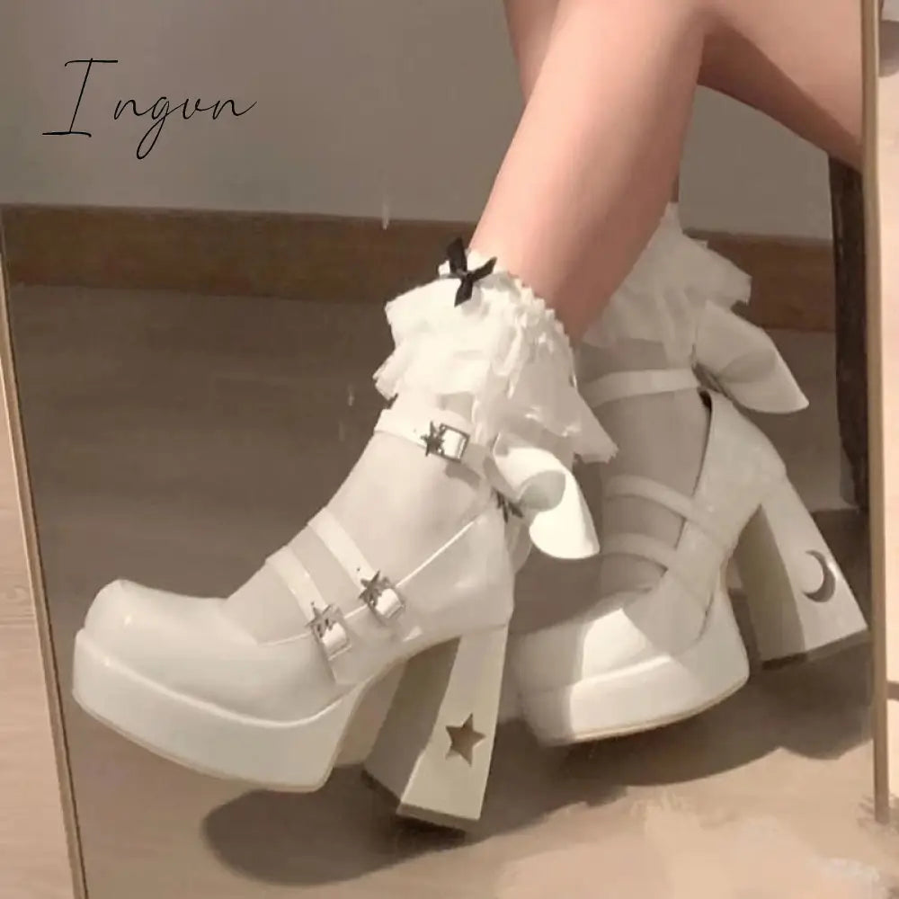 Ingvn - Y2k Chunky Platform High Heels Pumps Women 2023 Spring Punk Thick Heel Mary Jane Lolita Shoes Woman Patent Leather Cosplay Shoes