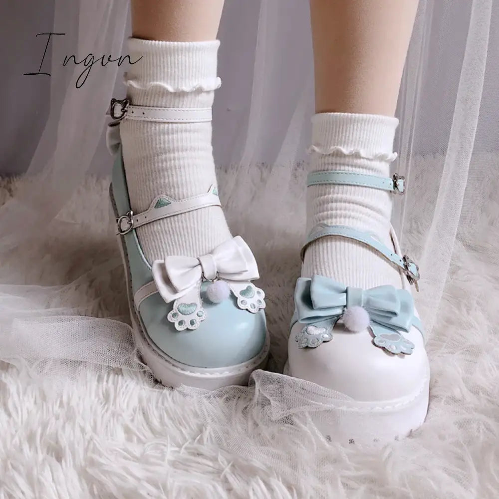 Ingvn - Japanese Design Cat Paw Cosplay Lolita Sweet Girls Shoes Jk Platform Anime Big Size 34-41 Harujuku Kawaii Cute Women Shoes