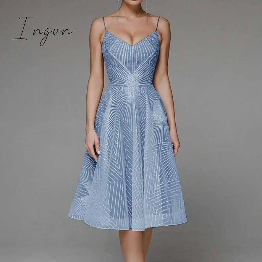 Ingvn - Sexy Slip Backless Embroidered Midi Dresses for Women Summer Elegant Luxury Evening Guest Wedding Long Formal Party Dress