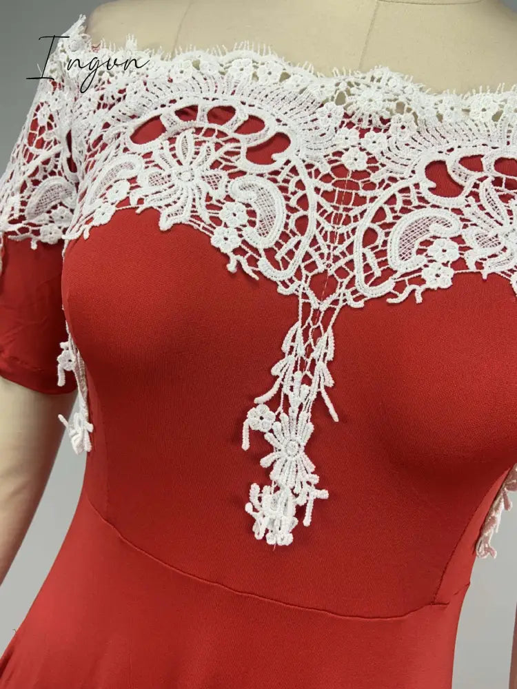 Ingvn - Plus size 5xl one-shoulder lace lace irregular dress female slim backless dress sexy elegant Ol party dress casual summer dress