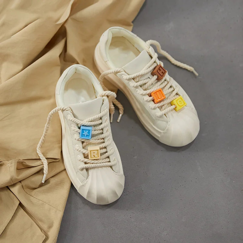 Ingvn  Ladies Shoes Round Toe Women Footwear High On Platform Off White Low Sale Offers Stylish A Light Korean Original Urban 39