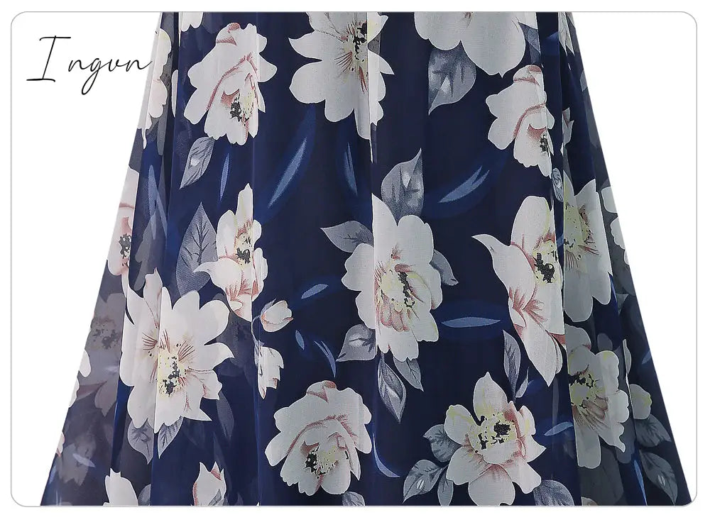 Ingvn - New Plus Size Women Chiffon Skirt Europe Fashion Bow Saia Midi Lining Jupe Femme Lace Up Falda Mujer Summer Print Floral Skirts