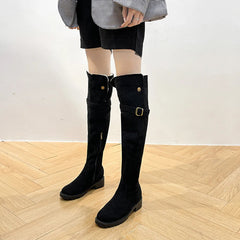 Ingvn  Winter Warm Cotton Women Over The Knee High Boots Slip On Ladies Concise Square Low Heel Long Botas De Mujer
