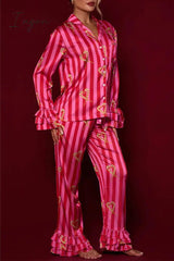 Ingvn - Casual Daily Striped Printing Turndown Collar Long Sleeve Two Pieces