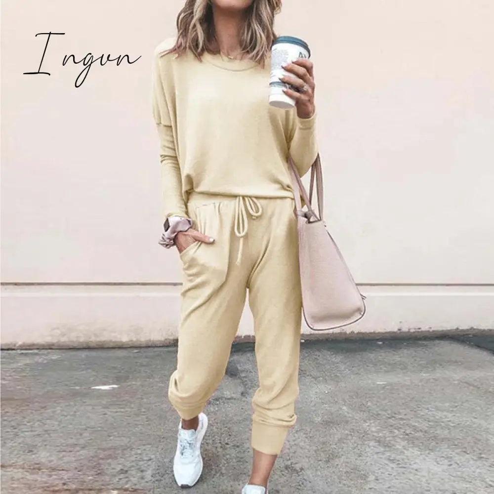 Ingvn - Autumn Casual Lounge Wear Women Tracksuit 2 Piece Set Loose Lounge Sets Ladies Sweat Suit Outfits Female