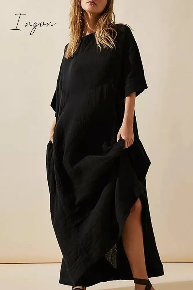 Ingvn - Casual Simplicity Solid Pocket O Neck A Line Dresses