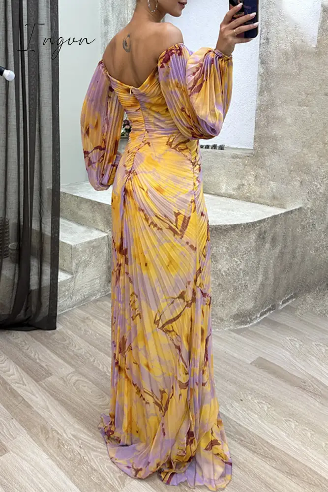 Ingvn - Elegant Formal Gradual Change Fold V Neck Evening Dress Dresses